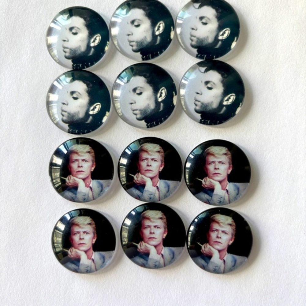 Prince and David Bowie 25mm Glass Dome Cabochons, NWT